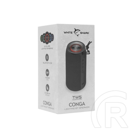 White Shark Conga bluetooth hangszóró (1800mAh belső akku, 8W, ipx6 vízálló, TWS, fekete)