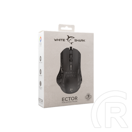 White Shark ECTOR-B GM-5016B vezetékes gamer egér (7 gombos, 7.200 DPI, Pixart PMW3327, RGB, USB, fekete)