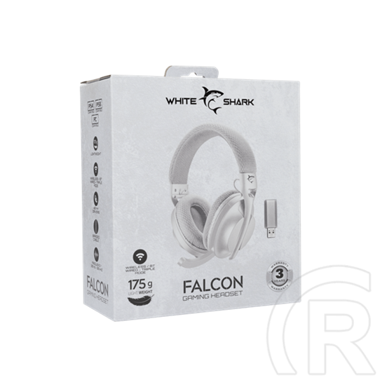 White Shark Falcon-W GH-2441W vezeték nélküli gamer fejhallgató sztereo (mikrofon, 40 mm, 3,5 mm jack, USB-C töltés, feh