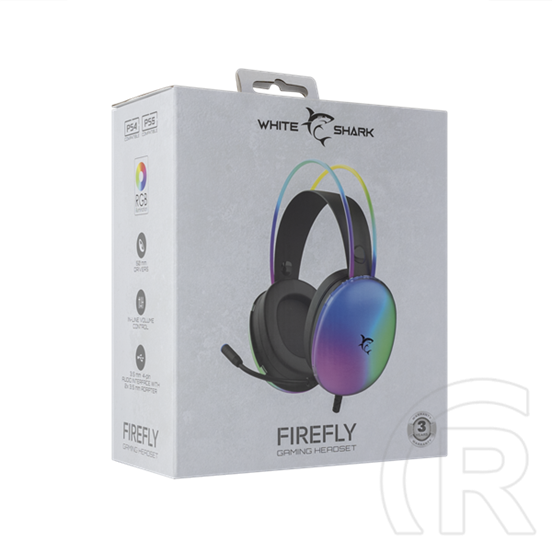 White Shark Firefly-B gamer fejhallgató (50 mm, mikrofon, RGB, 2 x 3,5 mm + USB, vezetékes, fekete)