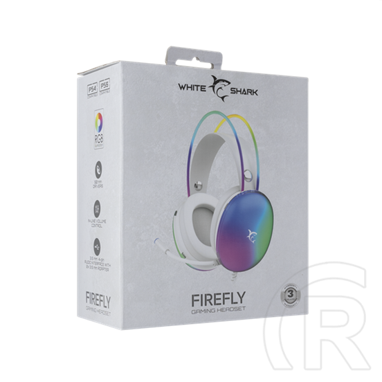 White Shark Firefly GH-2342-W gamer fejhallgató (2 x 3,5 mm + USB, mikrofon, RGB, vezetékes, fehér)