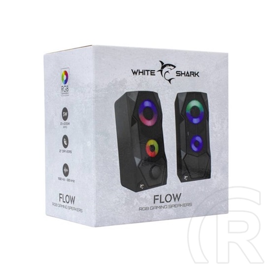 White Shark Flow RGB vezetékes hangszóró (2.0, 2x2,5W, RGB, 3,5 mm jack, USB táp, 1,35 m kábel, fekete)