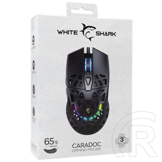 White Shark GM-5018B Caradoc-B gamer egér (vezetékes, optikai, 7 gomb, 7200 DPI, RGB, fekete)