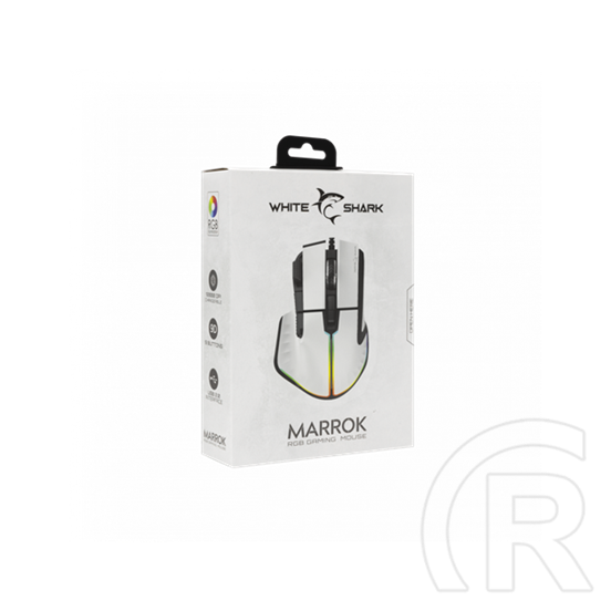 White Shark GM-9006W Marrok-W gamer egér (fehér, optikai, 12000 DPI, USB 2.0, 9 gombos, RGB, 1000 Hz, fonott kábel)