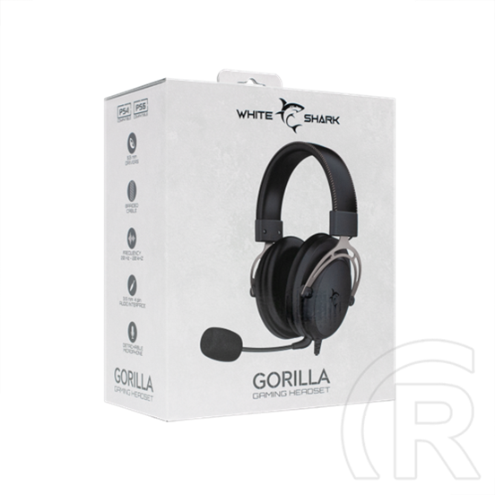 White Shark Gorilla GH-2341 gamer fejhallgató (3,5 mm jack, levehető mikrofon, 53 mm driver, vezetékes, fekete-ezüst)
