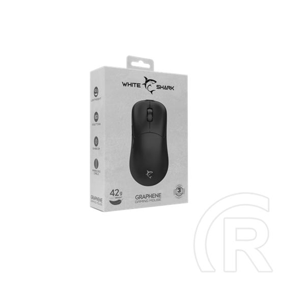 White Shark Graphene-B GM-5014B gamer egér (6 gomb, optikai, 6200 DPI, RGB, USB, fekete)