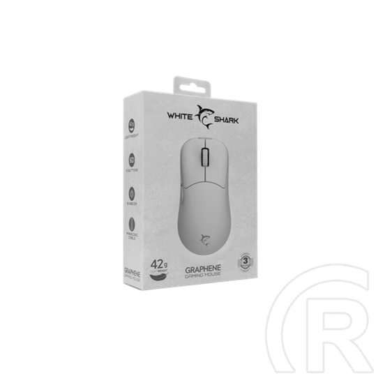 White Shark Graphene-W GM-5014W gamer egér (vezetékes, optikai, 6 gomb, 6200 DPI, RGB, fehér)