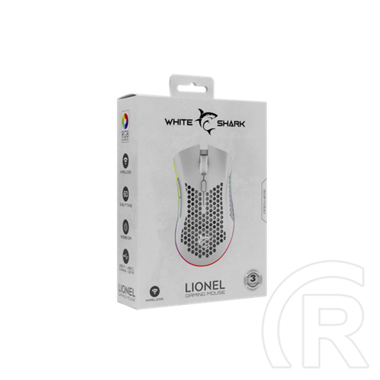 White Shark LIONEL-W WGM-5012W vezeték nélküli gamer egér (optikai, 10000 DPI, 6 gomb, RGB, fehér)