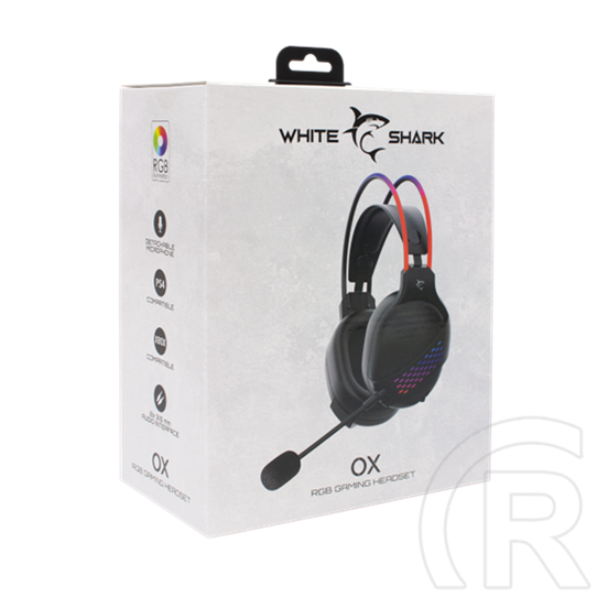 White Shark OX RGB gamer fejhallgató (vezetékes, levehető mikrofon, RGB világítás, 50 mm, 2x3,5 mm jack+USB, fekete)
