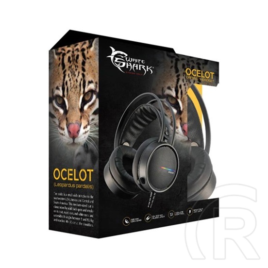 White Shark Ocelot gamer fejhallgató (vezetékes, mikrofon, 50 mm hangszóró, 2,2 m kábel, LED, fekete)