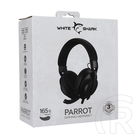 White Shark Parrot-B GH-2440B gamer fejhallgató (vezetékes, mikrofon, sztereó, 40 mm hangszóró, 3,5 mm Jack, fekete)