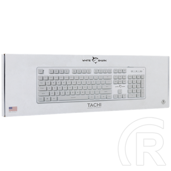 White Shark TACHI-W GK-003241W-US membrán gamer billentyűzet (US, vezetékes, 104 gomb, világítás, USB 2.0, fehér)