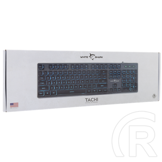 White Shark Tachi-B GK-003141B-US vezetékes membrán gamer billentyűzet (angol, 104 gomb, kék világítás, USB 2.0, fekete)