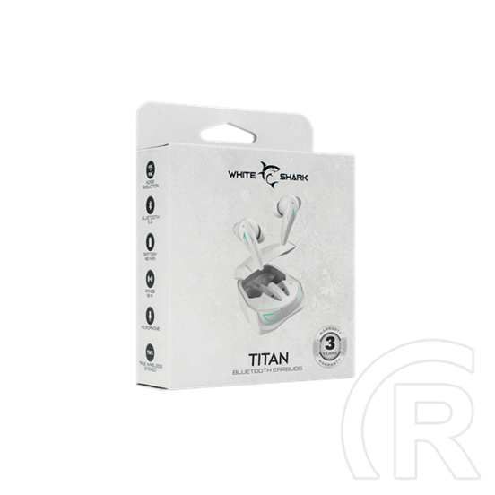 White Shark Titan-W bluetooth in-ear fülhallgató sztereo (v5.3, mikrofon, ANC, ENC, USB-C töltés, 6-7 óra, fehér)