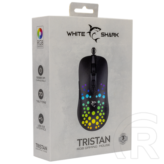 White Shark Tristan-2 GM-9004-2 gamer egér (fekete, vezetékes, optikai, 7 gomb, 12000 DPI, USB 2.0, RGB)
