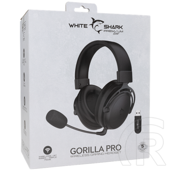White Shark WGH-2443B Gorilla Pro vezeték nélküli gamer fejhallgató (Bluetooth, mikrofon, 53 mm, 3,5 mm jack, fekete)