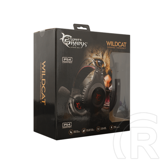White Shark Wildcat gamer fejhallgató (mikrofon, 50 mm, vezetékes 3,5 mm + USB, 2,2 m, LED, PC/PS4/5/Xbox, fekete)