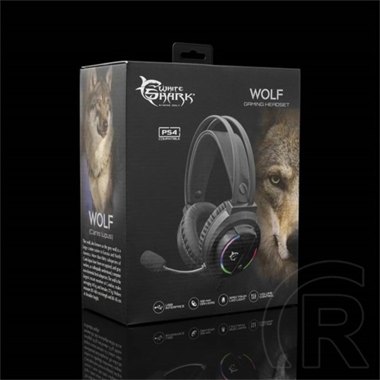 White Shark Wolf gamer fejhallgató (vezetékes, USB, mikrofon, megvilágítás, 50 mm, PC/PS4/5/Mac kompatibilis, fekete)