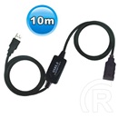 Wiretek USB A M/F 2.0 aktív hosszabbító kábel 10 m (fekete)