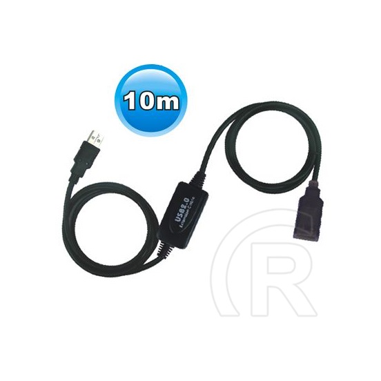 Wiretek USB A M/F 2.0 aktív hosszabbító kábel 10 m (fekete)