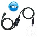 Wiretek USB A male - USB B male 2.0 aktív hosszabbító kábel 10 m (fekete)