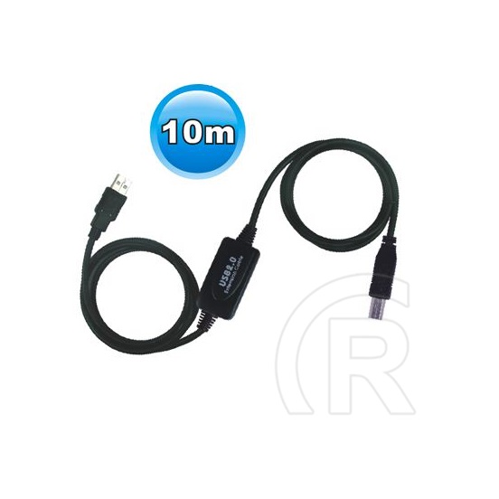 Wiretek USB A male - USB B male 2.0 aktív hosszabbító kábel 10 m (fekete)