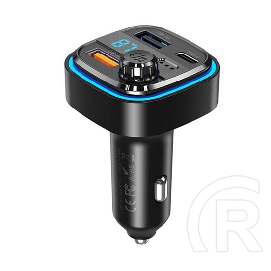 XO bcc08 bluetooth fm transmitter autós töltő 2 usb+type-c aljzat (v5.0, 15w, gyorstöltő, led kijelző) fekete