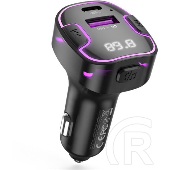 XO bcc17 bluetooth fm transmitter autós töltő usb+type-c aljzat (v5.3, 30w, gyorstöltő, led kijelző) fekete