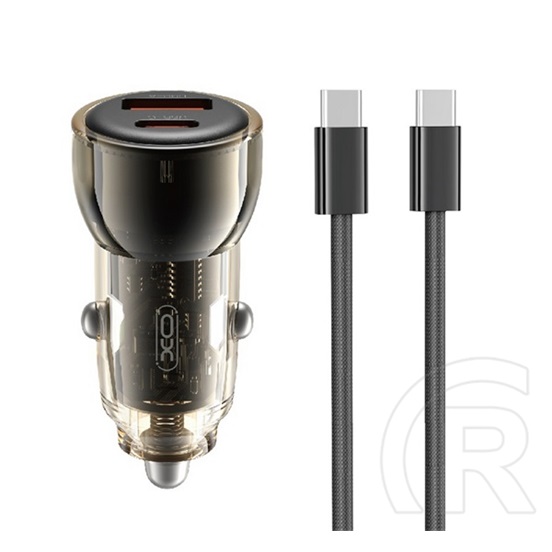 XO cc60 autós töltő usb+type-c aljzat (60w, pd gyorstöltő + type-c kábel) fekete