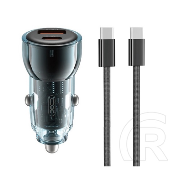 XO cc60 autós töltő usb+type-c aljzat (60w, pd gyorstöltő + type-c kábel) sötétkék