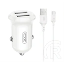 XO cc67 autós töltő 2 usb aljzat (12w, pd gyorstöltő + type-c kábel) fehér