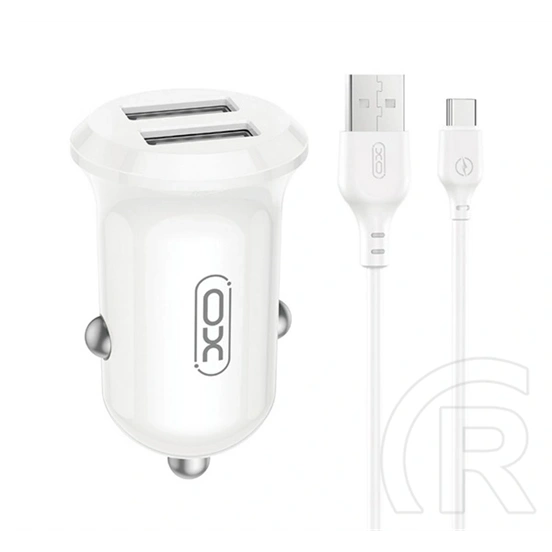 XO cc67 autós töltő 2 usb aljzat (12w, pd gyorstöltő + type-c kábel) fehér