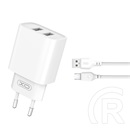 XO ce02d hálózati töltő type-c aljzat (18w, pd gyorstöltő + microusb kábel) fehér