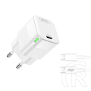 XO ce06 hálózati töltő type-c aljzat (30w, pd gyorstöltő, led jelzés + type-c kábel) fehér