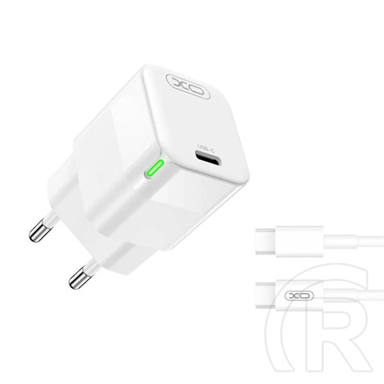 XO ce06 hálózati töltő type-c aljzat (30w, pd gyorstöltő, led jelzés + type-c kábel) fehér
