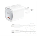 XO ce20 hálózati töltő type-c aljzat (30w, gan, pd gyorstöltő + type-c kábel) fehér