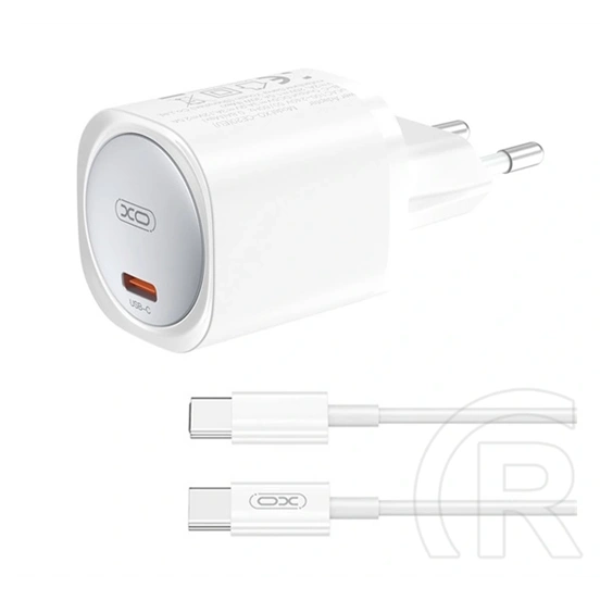 XO ce20 hálózati töltő type-c aljzat (30w, gan, pd gyorstöltő + type-c kábel) fehér