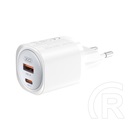XO ce21 hálózati töltő usb+type-c aljzat (30w, gan, pd gyorstöltő) fehér