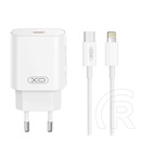 XO ce25 hálózati töltő type-c aljzat (25w, pd gyorstöltő + lightning kábel) fehér