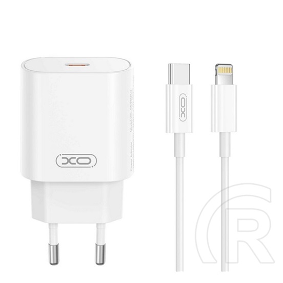 XO ce25 hálózati töltő type-c aljzat (25w, pd gyorstöltő + lightning kábel) fehér