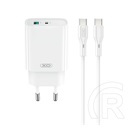 XO ce30 hálózati töltő usb+type-c aljzat (30w, pd gyorstöltő 3.0 + type-c kábel) fehér
