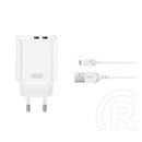 XO ce34 hálózati töltő 2 usb aljzat (2.4a, gyorstöltő + lightning kábel) fehér