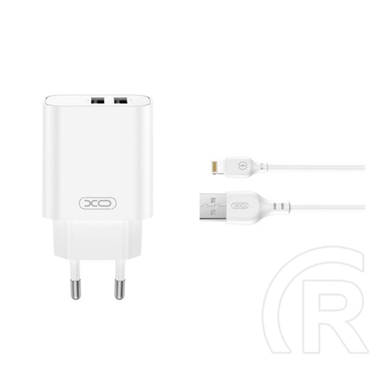 XO ce34 hálózati töltő 2 usb aljzat (2.4a, gyorstöltő + lightning kábel) fehér