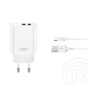 XO ce34 hálózati töltő 2 usb aljzat (2.4a, gyorstöltő + type-c kábel) fehér