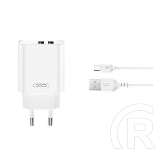 XO ce34 hálózati töltő 2 usb aljzat (2.4a, gyorstöltő + type-c kábel) fehér