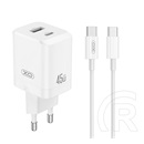 XO ce36 hálózati töltő usb+type-c aljzat (45w, pd gyorstöltő 3.0 + type-c kábel) fehér