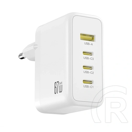 XO ce39 hálózati töltő usb+3 type-c aljzat (67w, gan, pd gyorstöltő) fehér