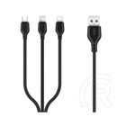 XO nb103 adatkábel 3in1 (usb - type-c/lightning/microusb, 2.1a, 10w, gyorstöltő, 100cm) fekete