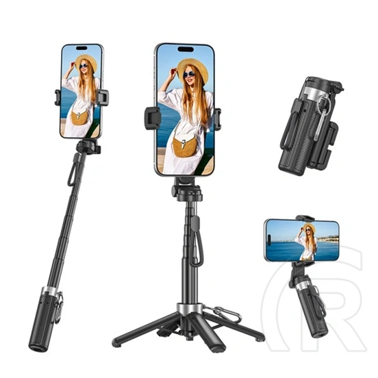 XO ss29 szelfibot (univerzális, 360°, tripod állvány, állítható, bluetooth távkioldó, 64cm, 4.7-6.9" méret) fekete