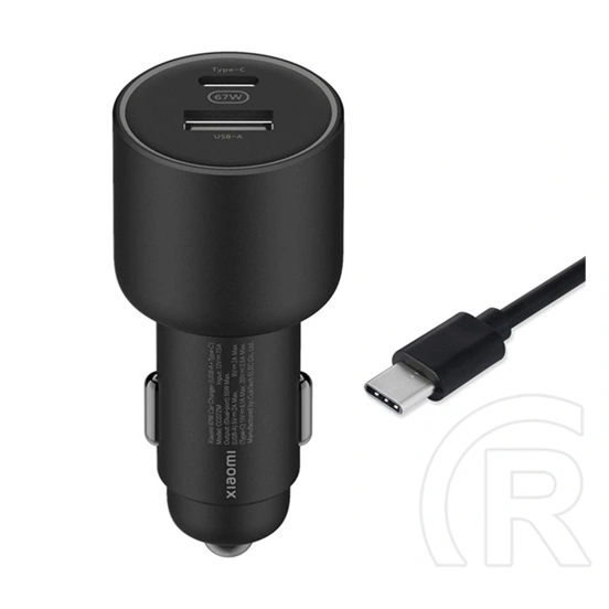 Xiaomi Mi autós töltő USB+type-c aljzat (67w, gyorstöltő, type-c kábel, fekete)